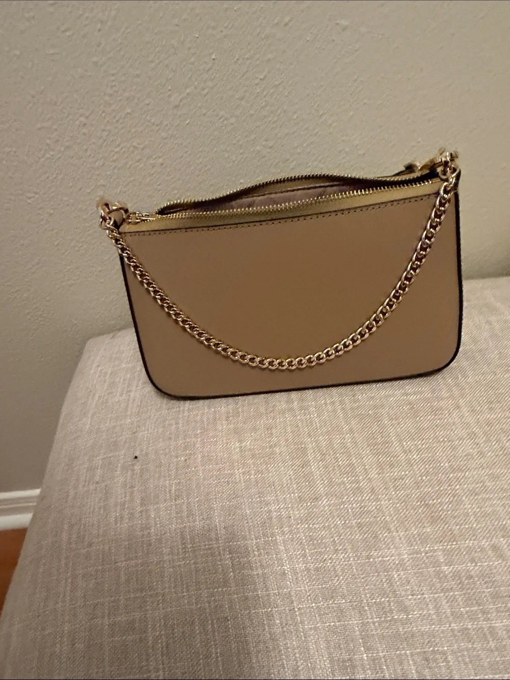 Michael Kors Beige Crossbody with Gold Hardware and Adjustable Strap